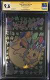 FAME: SATOSHI TAJIRI "THE AMAZING POCKET MONSTERS" FOIL PRISMATIC EEVEE CGC SIG SERIES 9.6
