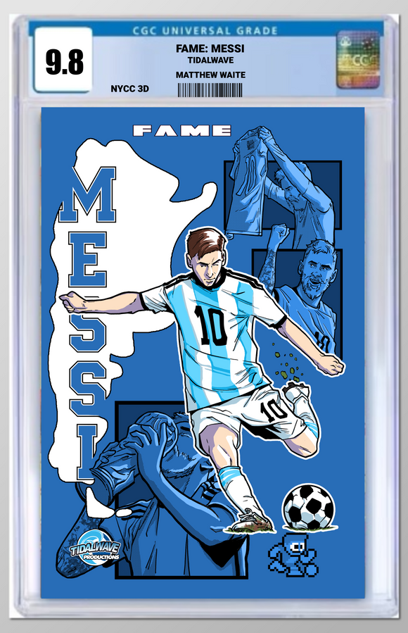 **10/12/24 @ 7PM EST** NYCC 2024 EXCLUSIVE FAME: MESSI ARGENTINA 3D EMBOSSED TRADE DRESS CGC 9.8 MATTHEW WAITE /100