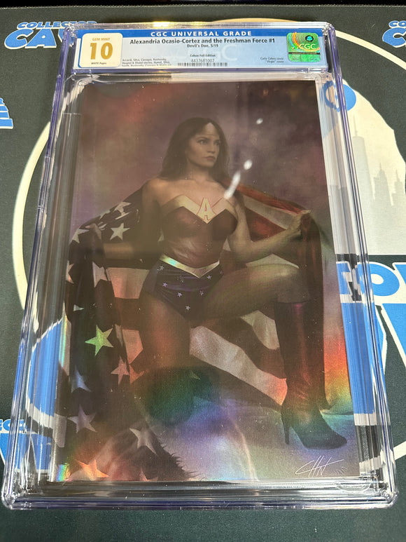 ALEXANDRIA OCASIO-CORTEZ & THE FRESHMAN FORCE VIRGIN FOIL CARLA COHEN EXCLUSIVE CGC 10