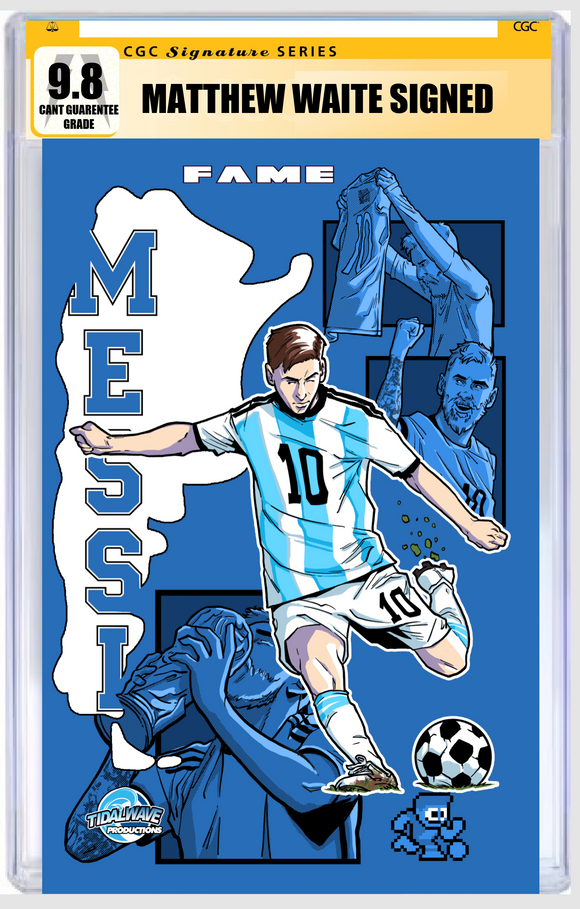 **10/12/24 @ 7PM EST** NYCC 2024 EXCLUSIVE FAME: MESSI ARGENTINA 3D EMBOSSED TRADE DRESS SIGNATURE SERIES CGC 9.8 MATTHEW WAITE /100