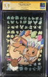 FAME: SATOSHI TAJIRI "THE AMAZING POCKET MONSTERS" METAL PRISMATIC EEVEE CGC SIG SERIES 9.9