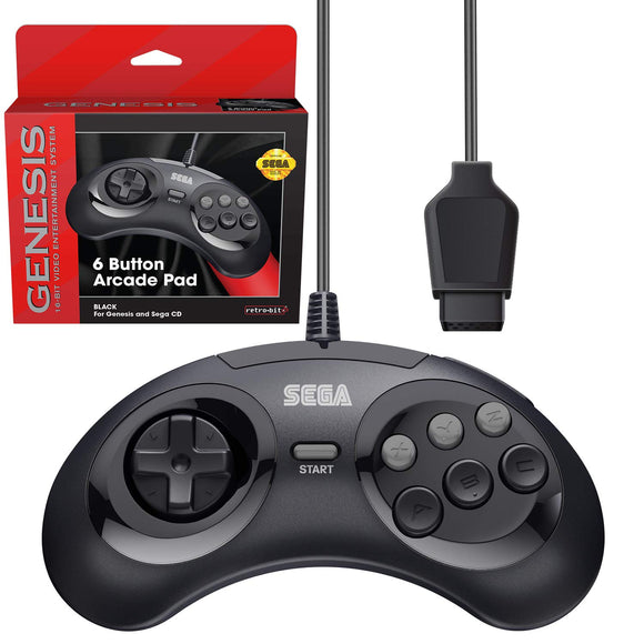 Retro-Bit Official Sega Genesis Controller 6-Button Arcade Pad for Sega Genesis - Original Port - Black